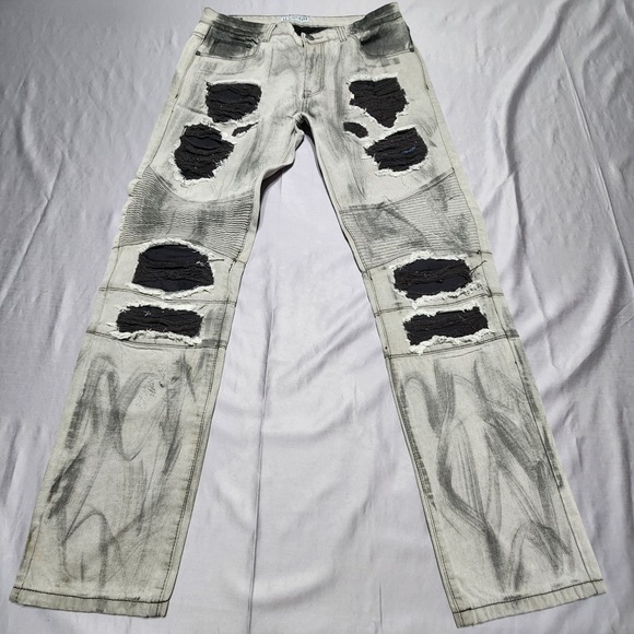 Ferrari Massari Other - Ferrari Massari Mens Grey Distressed Biker Moto Jeans Ripped Denim Size 34x32